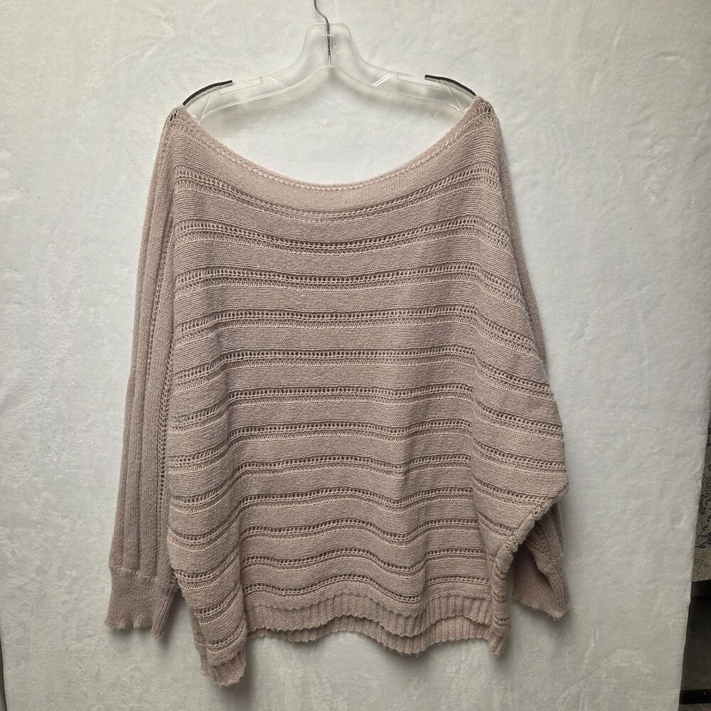 Womens Top Batwing Sweater Off the Shoulders Dusty Pink Sz 1XL Sheer Lighweight